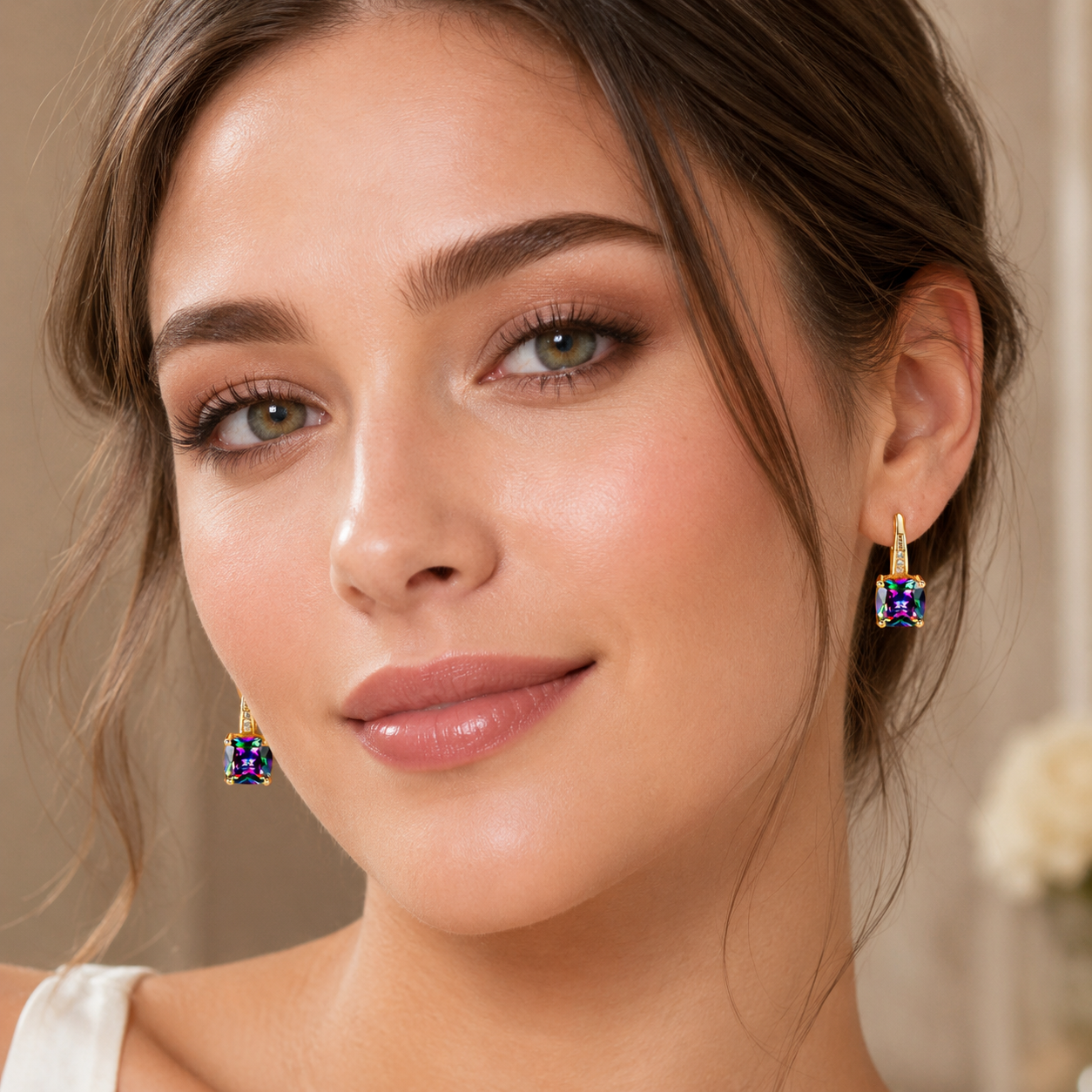 Aretes de Argolla con Piedra Mística | Oro