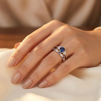 Anillo Halo de Zafiro en Plata
