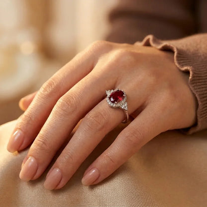 Anillo Halo de Rubí en Plata