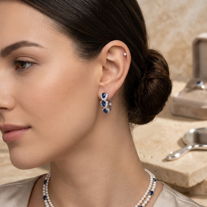 Pendientes Aro Halo de Zafiro en Plata