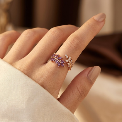 Anillo Hoja de Amatista en Oro