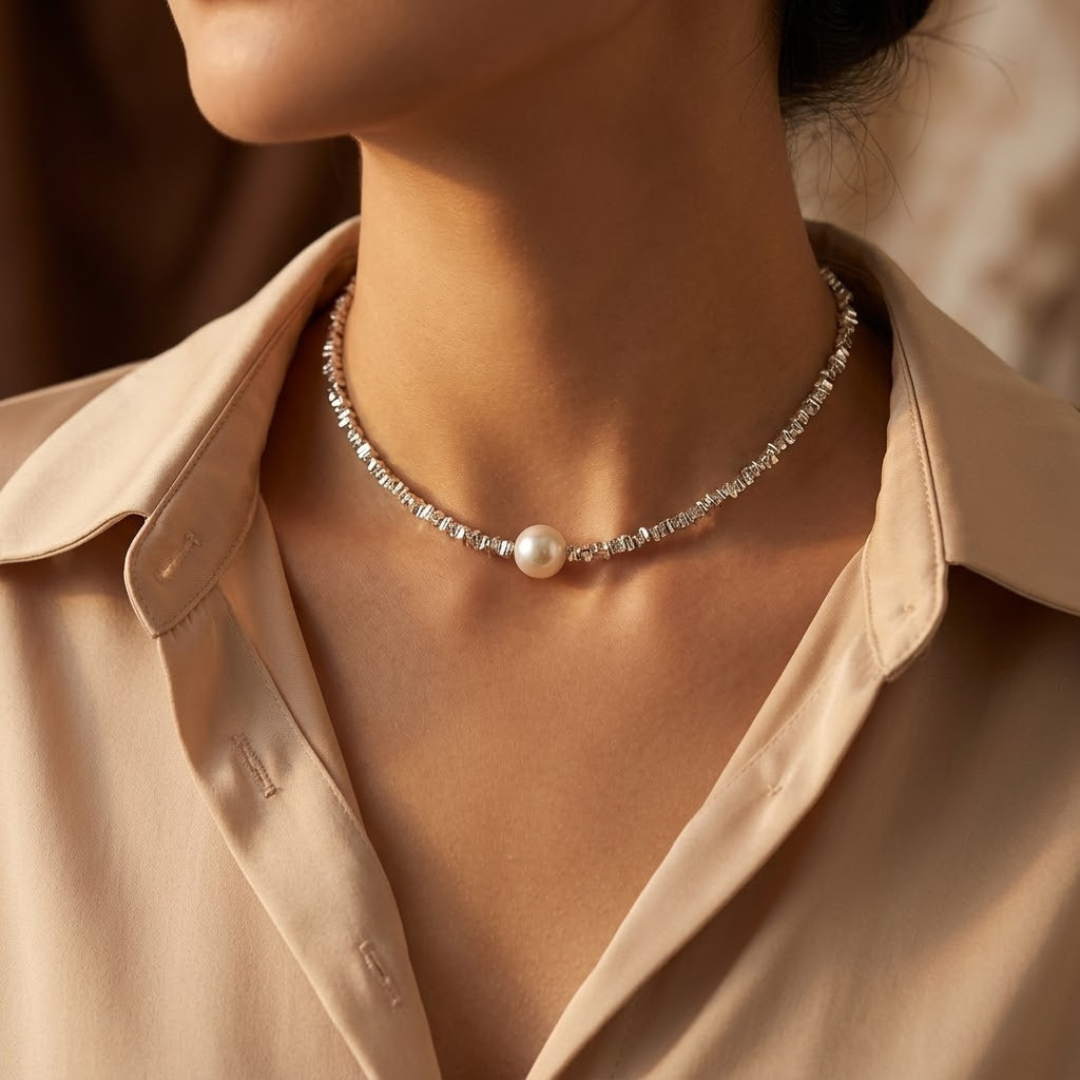 Collar Gargantilla de Perla Minimalista en Plata
