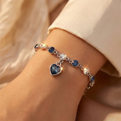 Pulsera Cadena Corazón de Zafiro en Plata