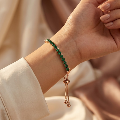 Pulsera Tenis Ajustable de Esmeralda en Oro
