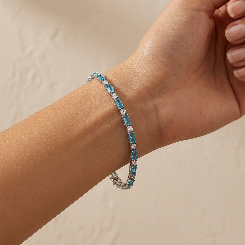 Pulsera con Piedra Turquesa Natural | Oro Blanco