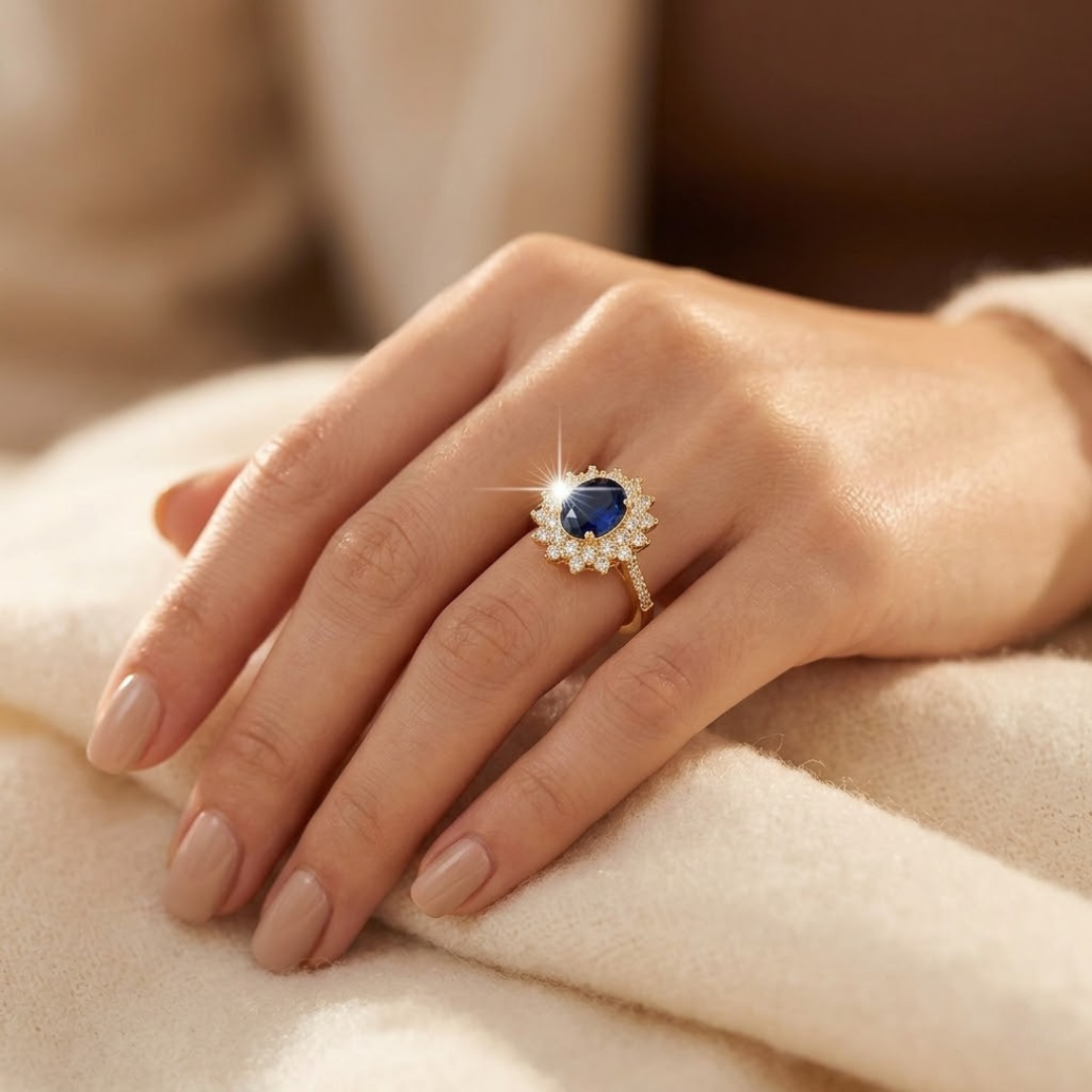 Anillo Halo de Zafiro en Oro