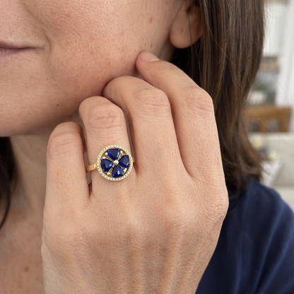 Anillo Giratorio Corazones Zafiro | Oro