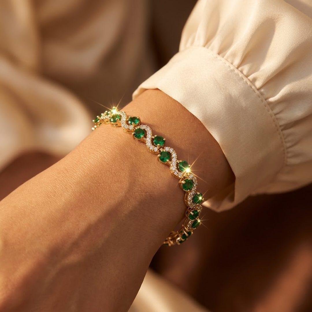 Pulsera Halo de Esmeralda en Oro