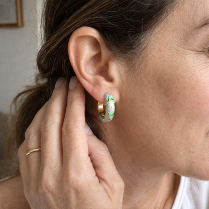 Aretes de Argolla Florales Multicolor | Oro