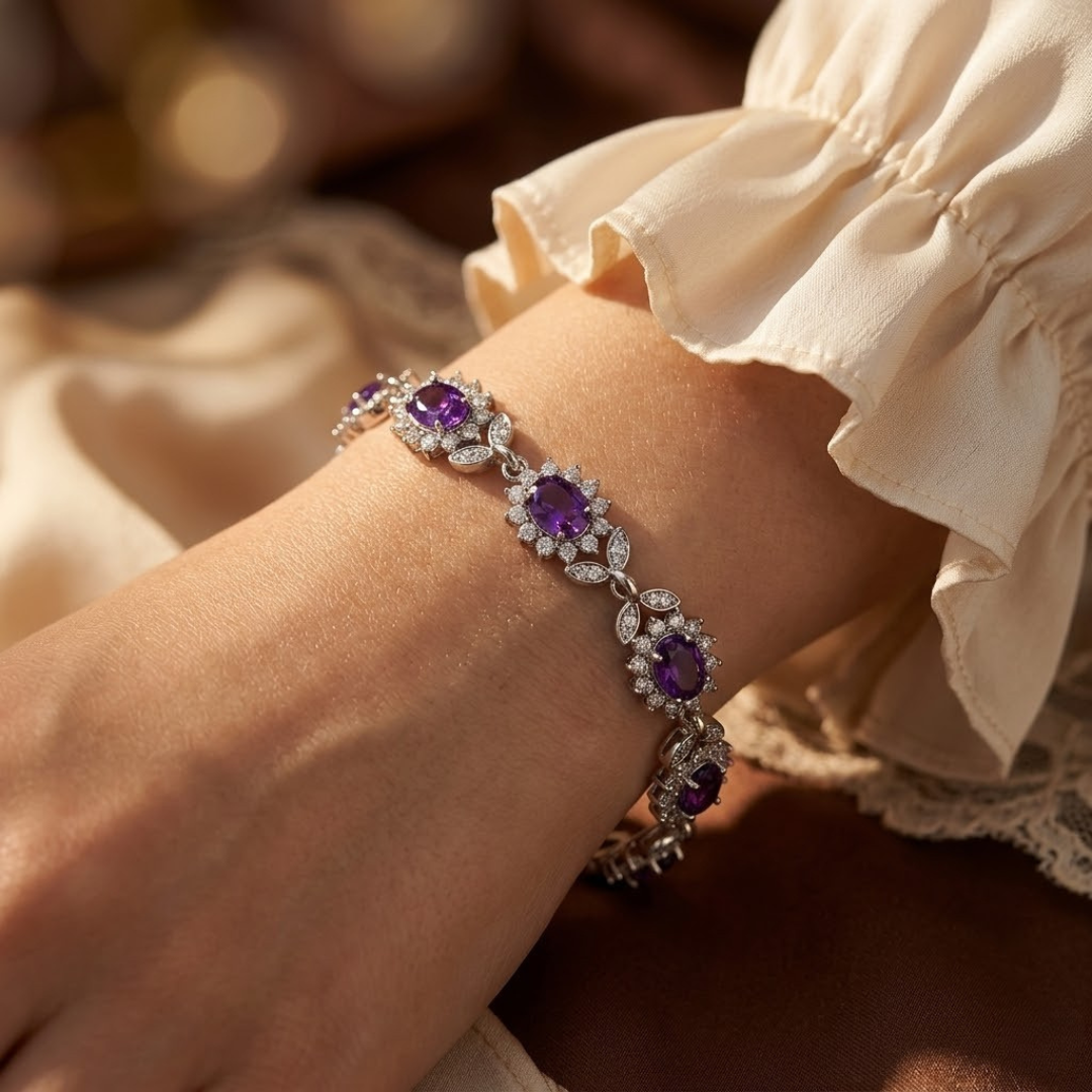 Pulsera Floral de Amatista en Plata