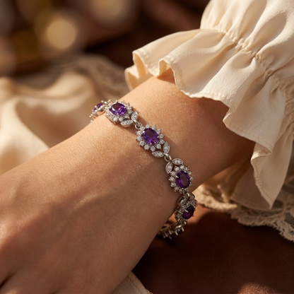 Pulsera Floral de Amatista en Plata