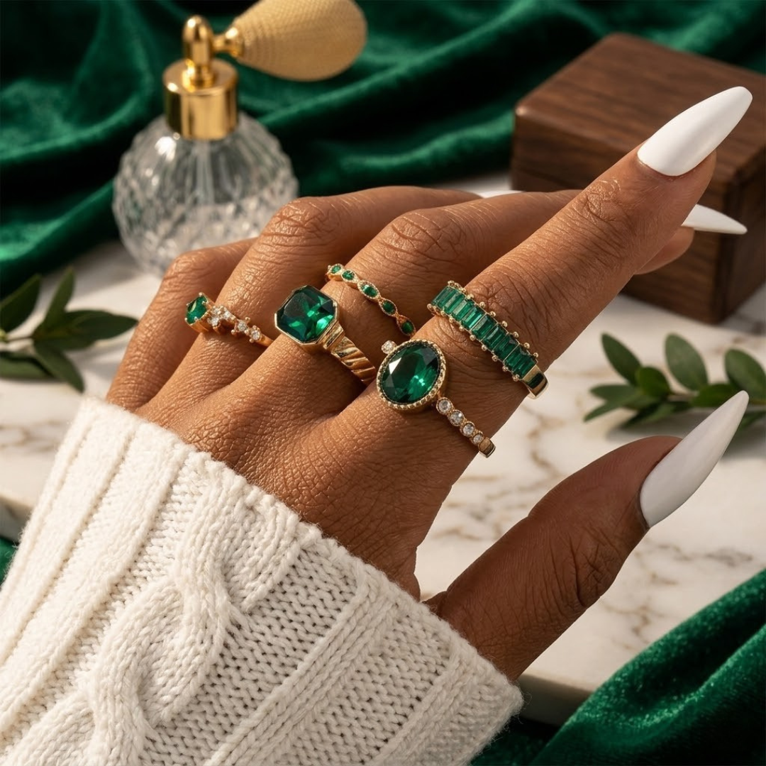 Set de Anillos de Esmeralda en Oro