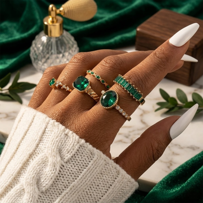 Set de Anillos de Esmeralda en Oro