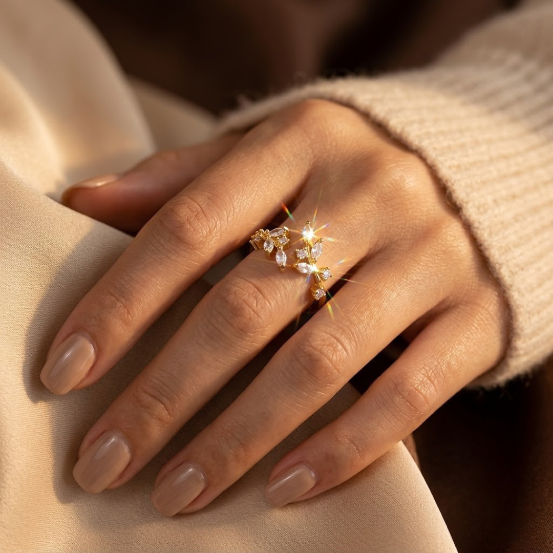 Anillo Abierto Hoja en Oro