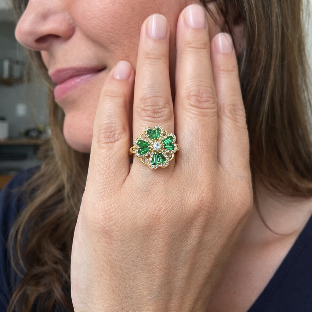 Anillo Giratorio Trébol Esmeralda | Oro