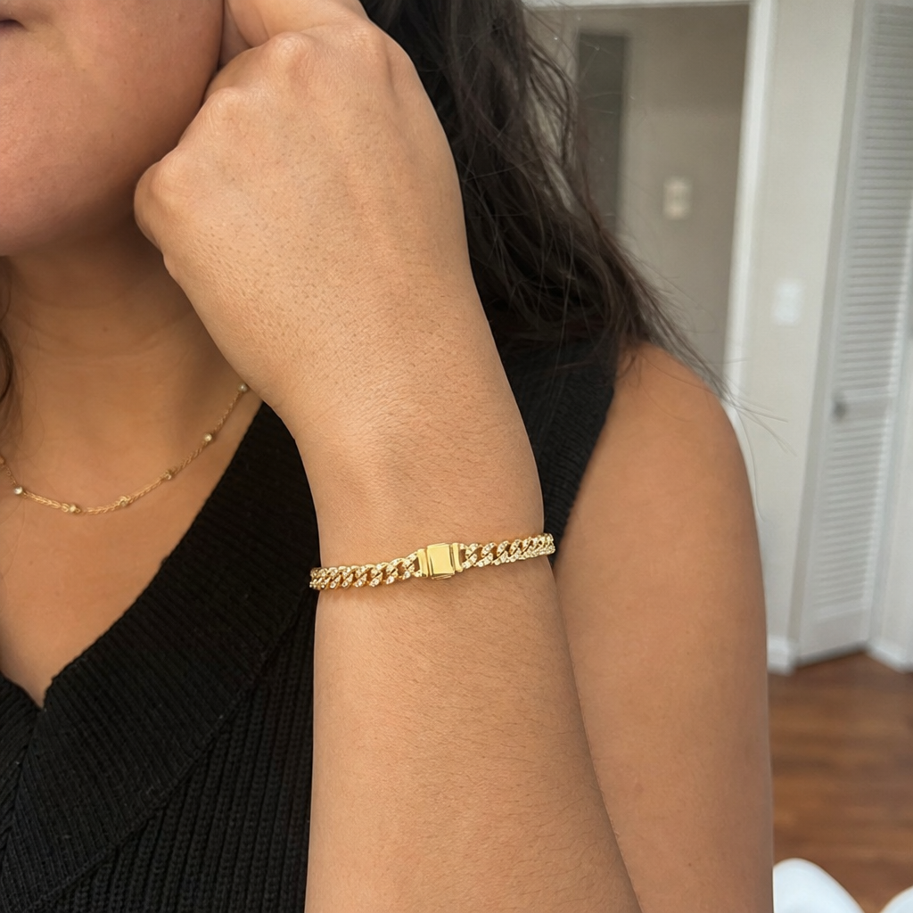 Pulsera Cubana Pavé  Oro