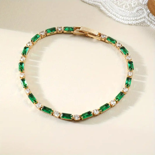 Pulsera Tenis Alternada de Esmeralda en Oro