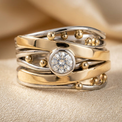 Anillo Envuelto con Engaste Plata y Oro