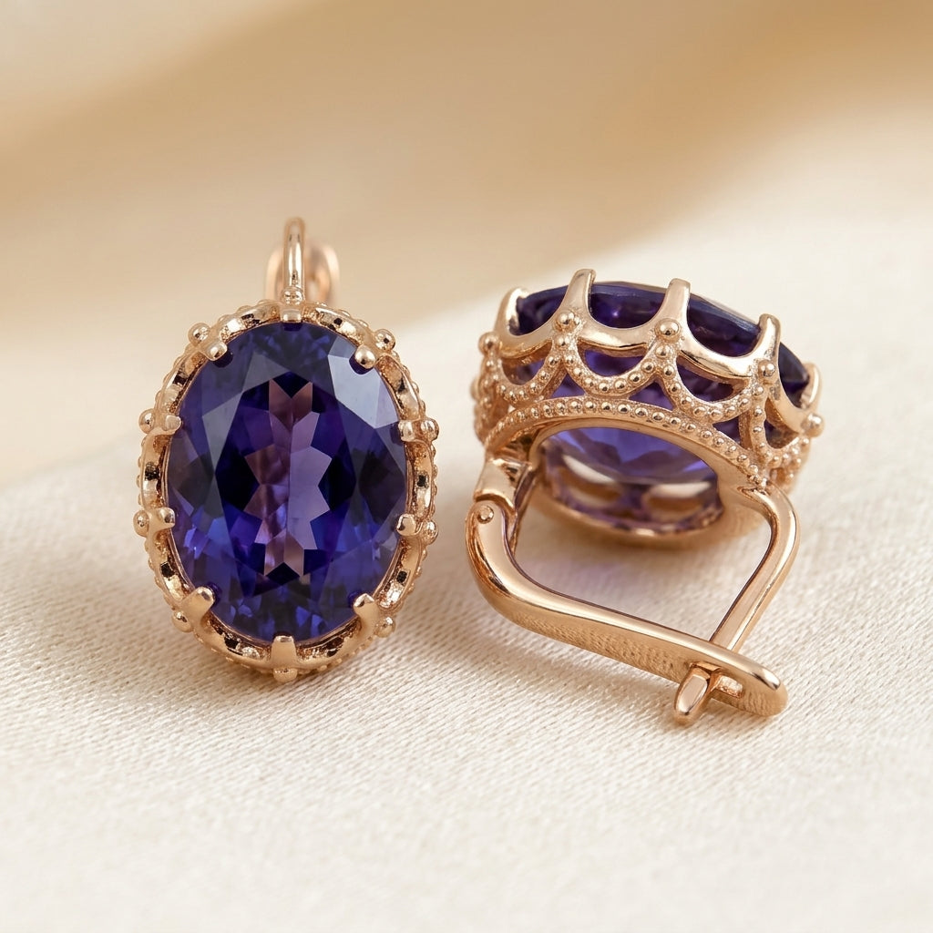 Pendientes Corona de Amatista en Oro