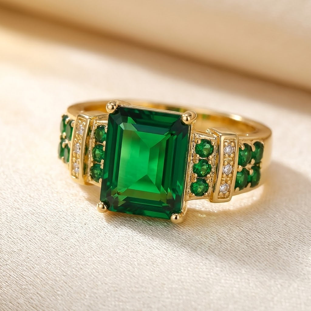 Anillo Multipiedra de Esmeralda en Oro