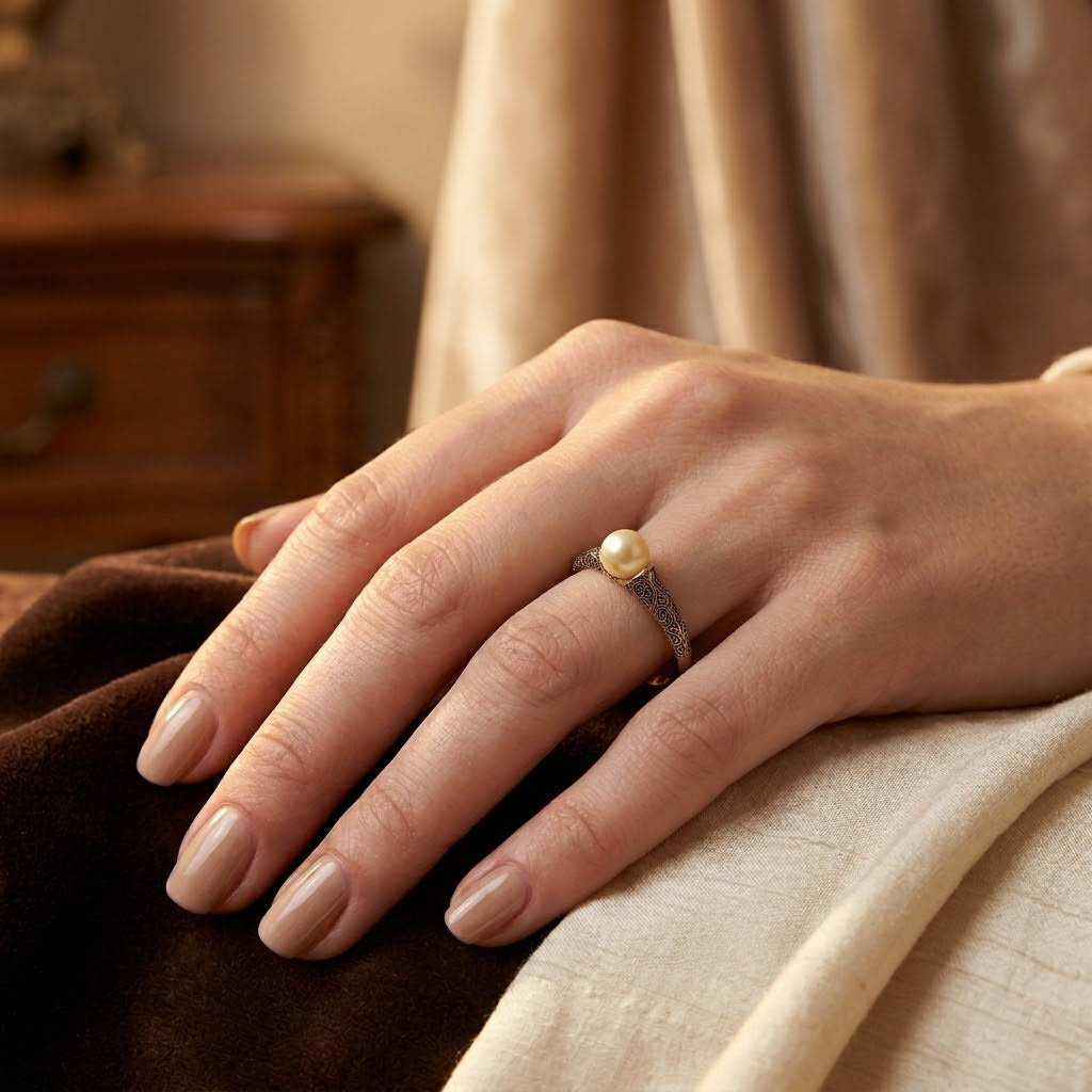 Anillo Filigrana de Perla en Oro