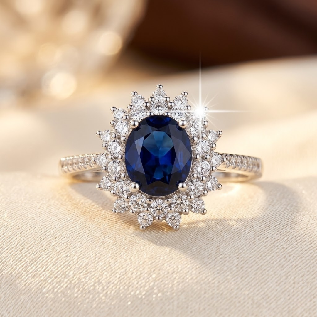 Anillo Halo de Zafiro en Oro