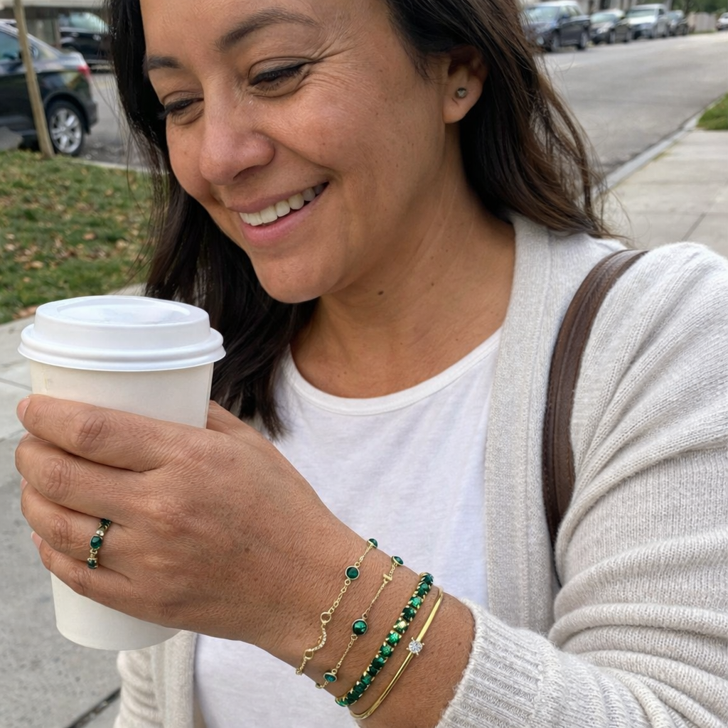 Set de Pulseras Esmeralda  Oro
