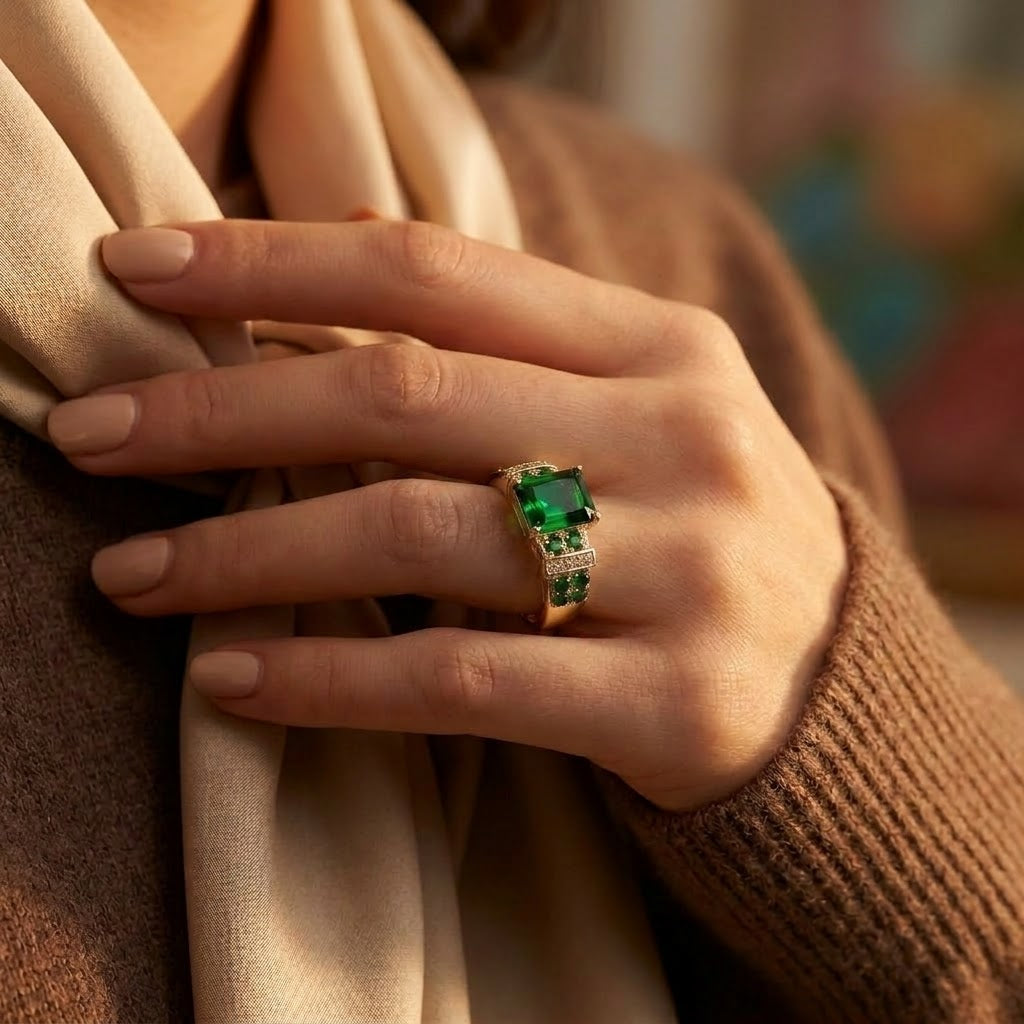 Anillo Multipiedra de Esmeralda en Oro