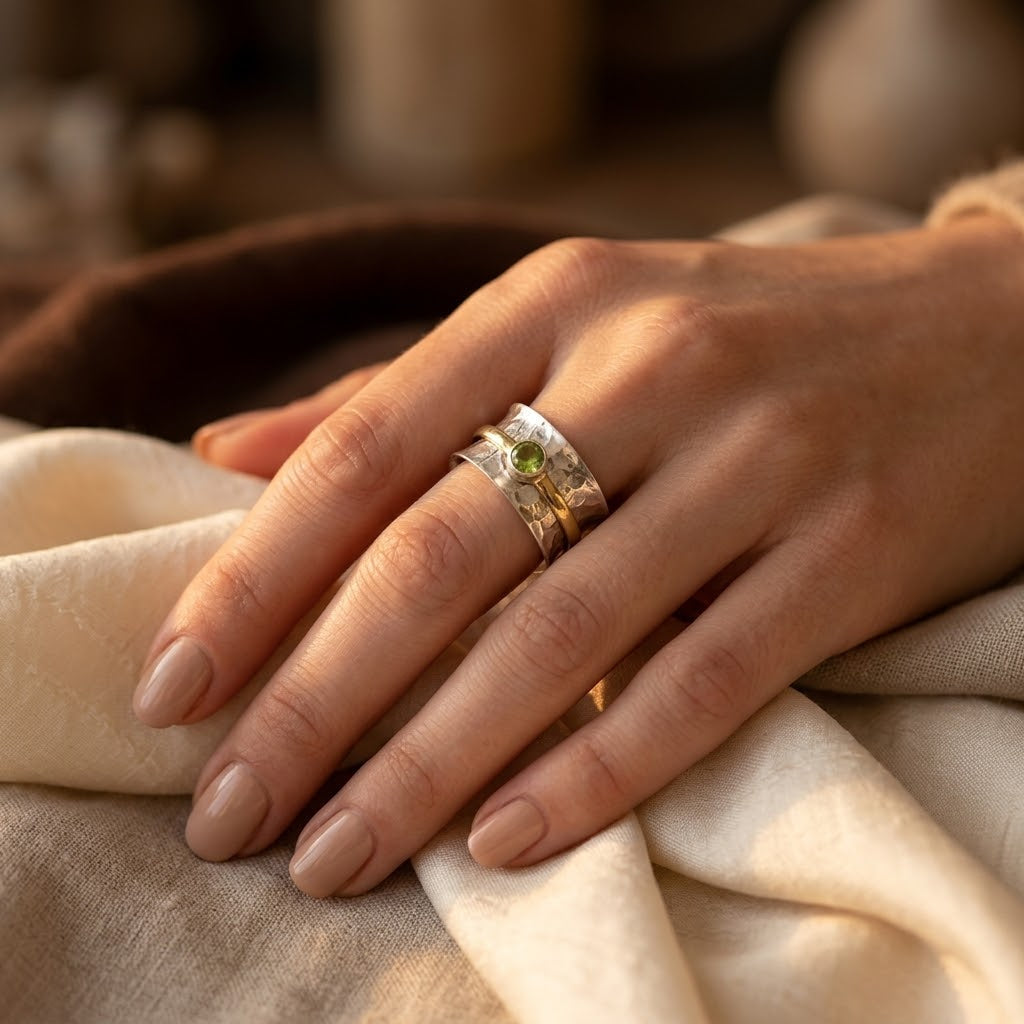 Anillo Banda Rústica Plata y Oro