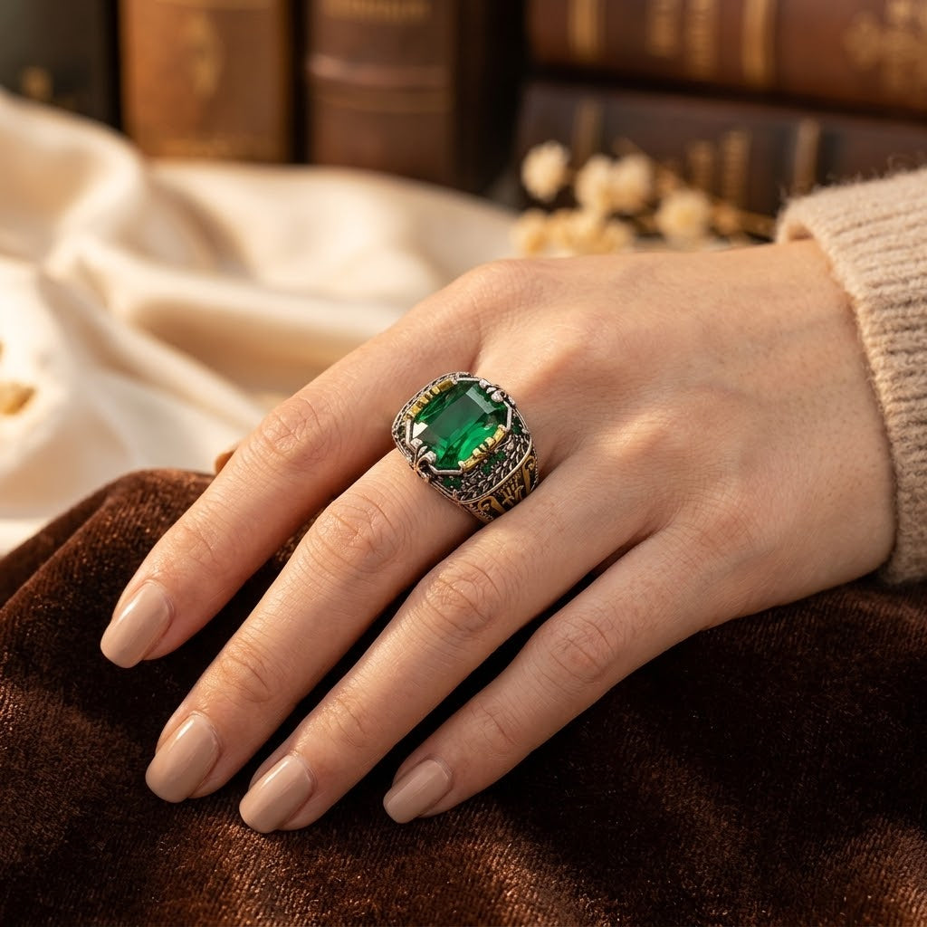 Anillo Vintage de Esmeralda en Plata