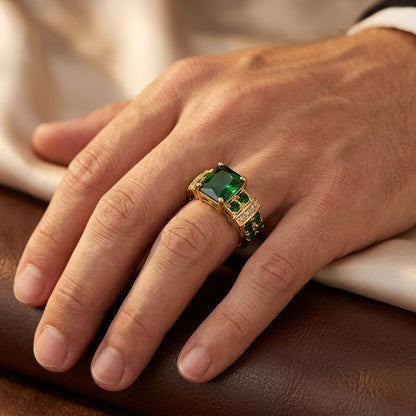 Anillo Geométrico de Esmeralda en Oro