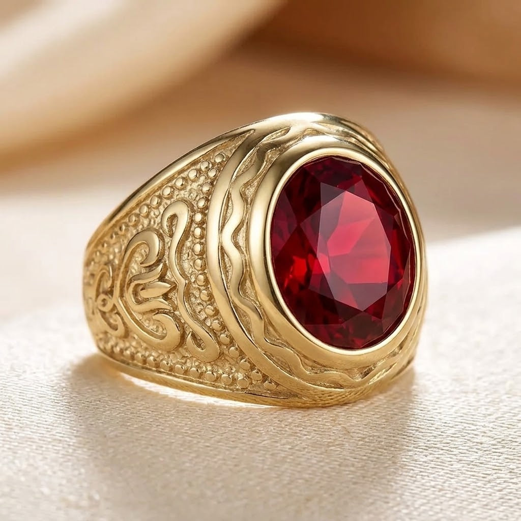 Anillo Grabado de Rubí en Oro