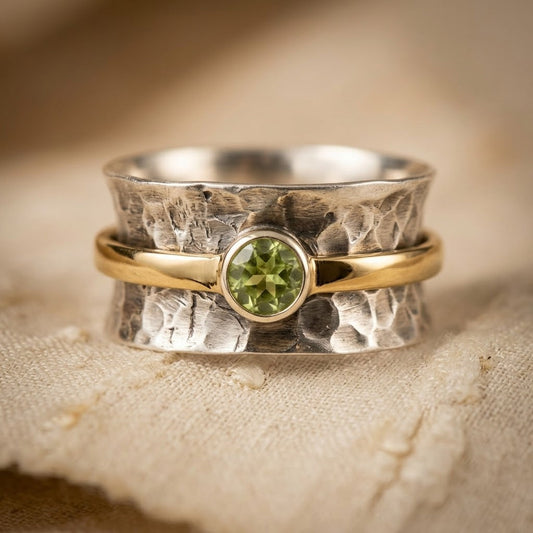 Anillo Banda Rústica Plata y Oro