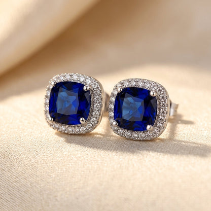 Pendientes Halo de Zafiro en Plata