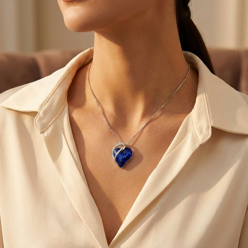 Collar Corazón de Zafiro en Plata