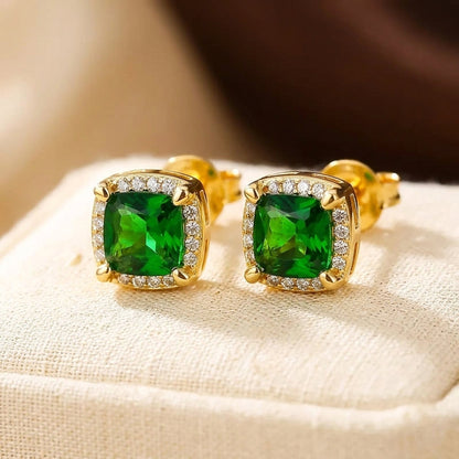 Pendientes Halo de Esmeralda en Oro