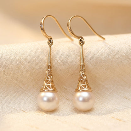 Pendientes Colgantes Filigrana de Perla en Oro