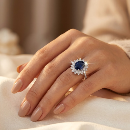 Anillo Halo de Zafiro en Oro