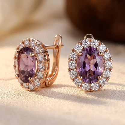 Pendientes Halo de Amatista en Oro