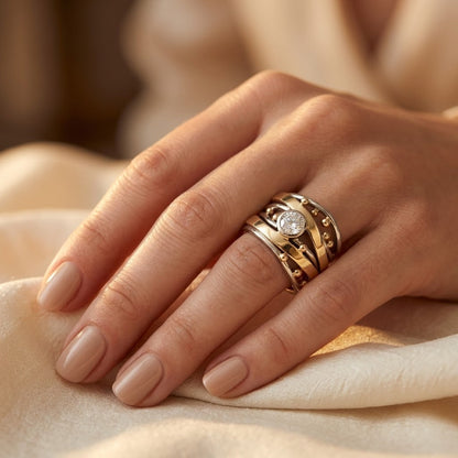 Anillo Envuelto con Engaste Plata y Oro