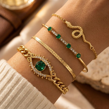 Set de Pulseras Charm de Esmeralda en Oro