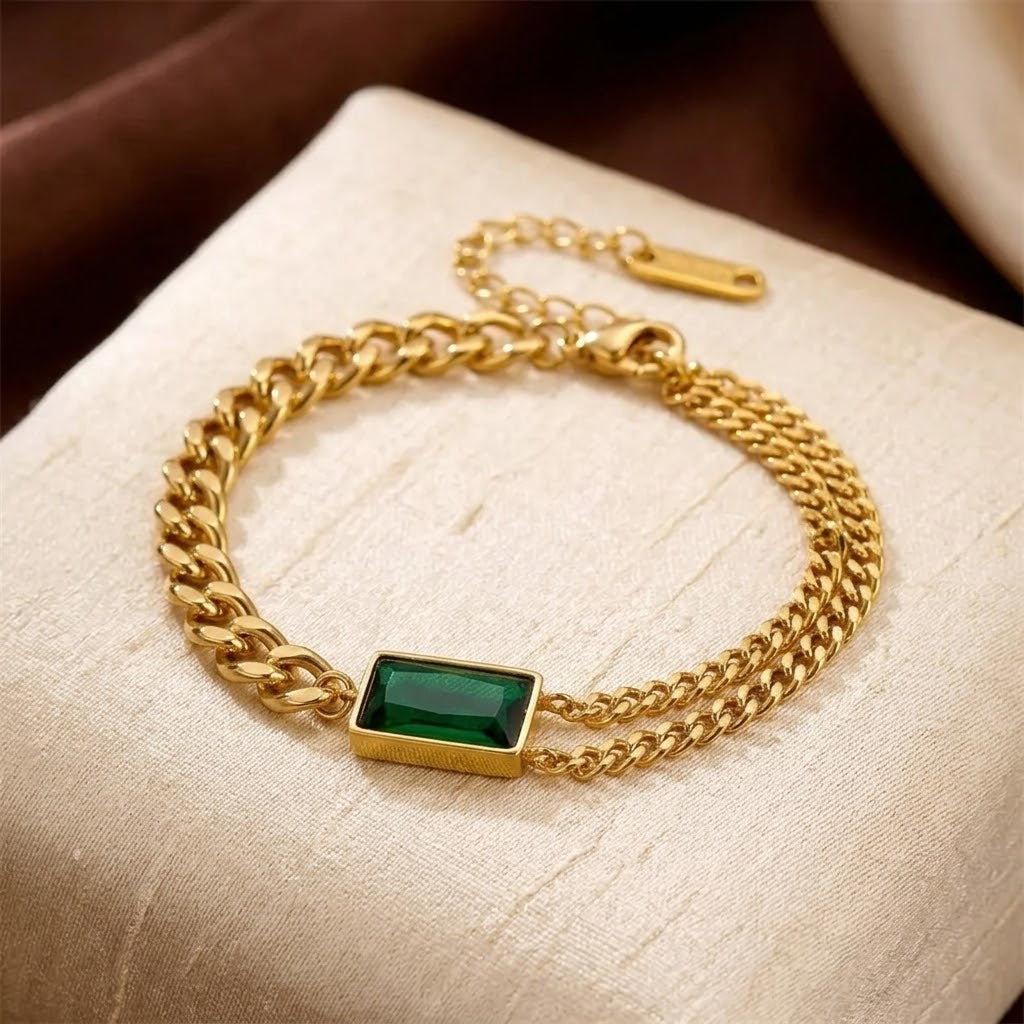 Pulsera Cadena Barra de Esmeralda en Oro