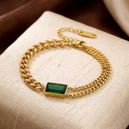 Pulsera Cadena Barra de Esmeralda en Oro