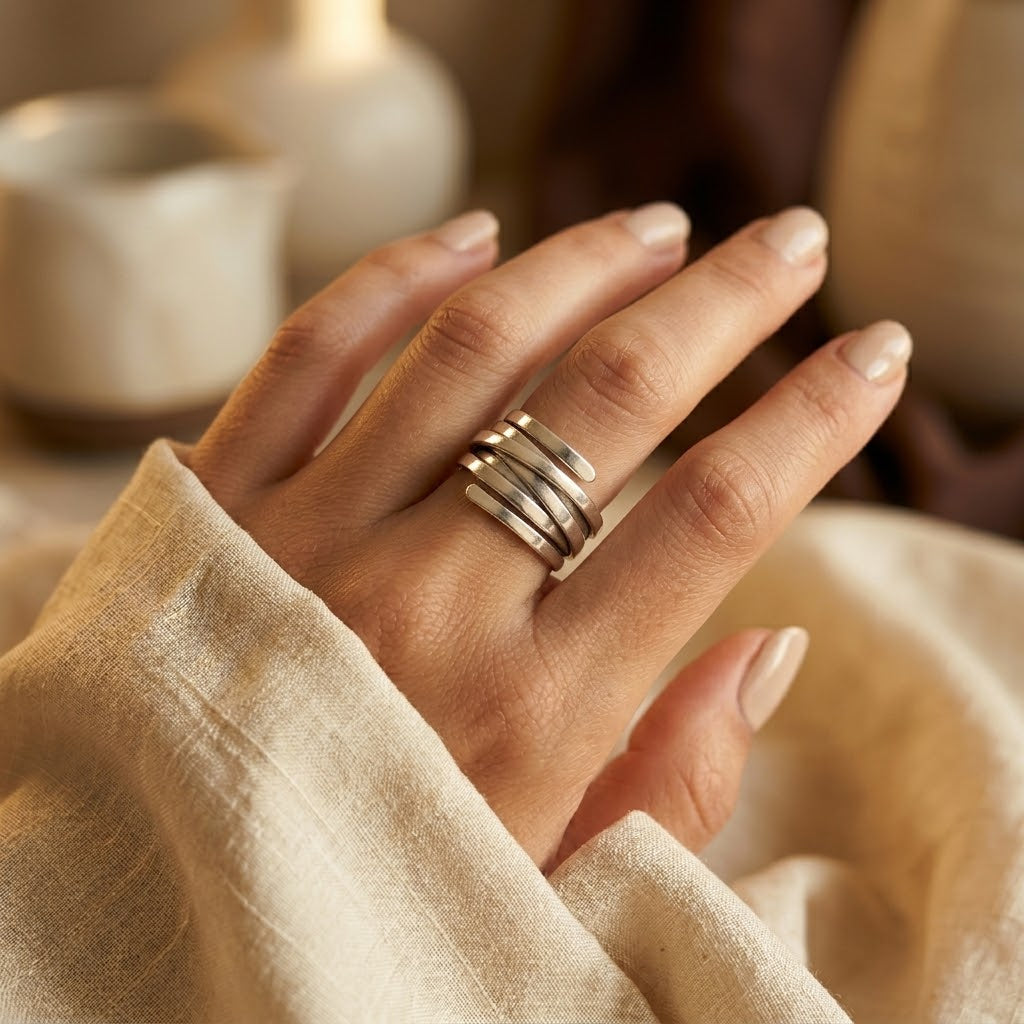 Anillo Envuelto Multibanda en Plata