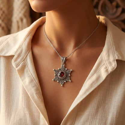 Collar Colgante Estrella de Rubí en Plata