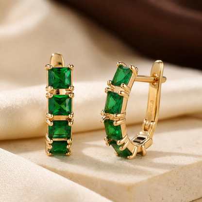 Pendientes Aro Grueso de Esmeralda en Oro