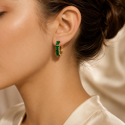 Pendientes Aro Grueso de Esmeralda en Oro