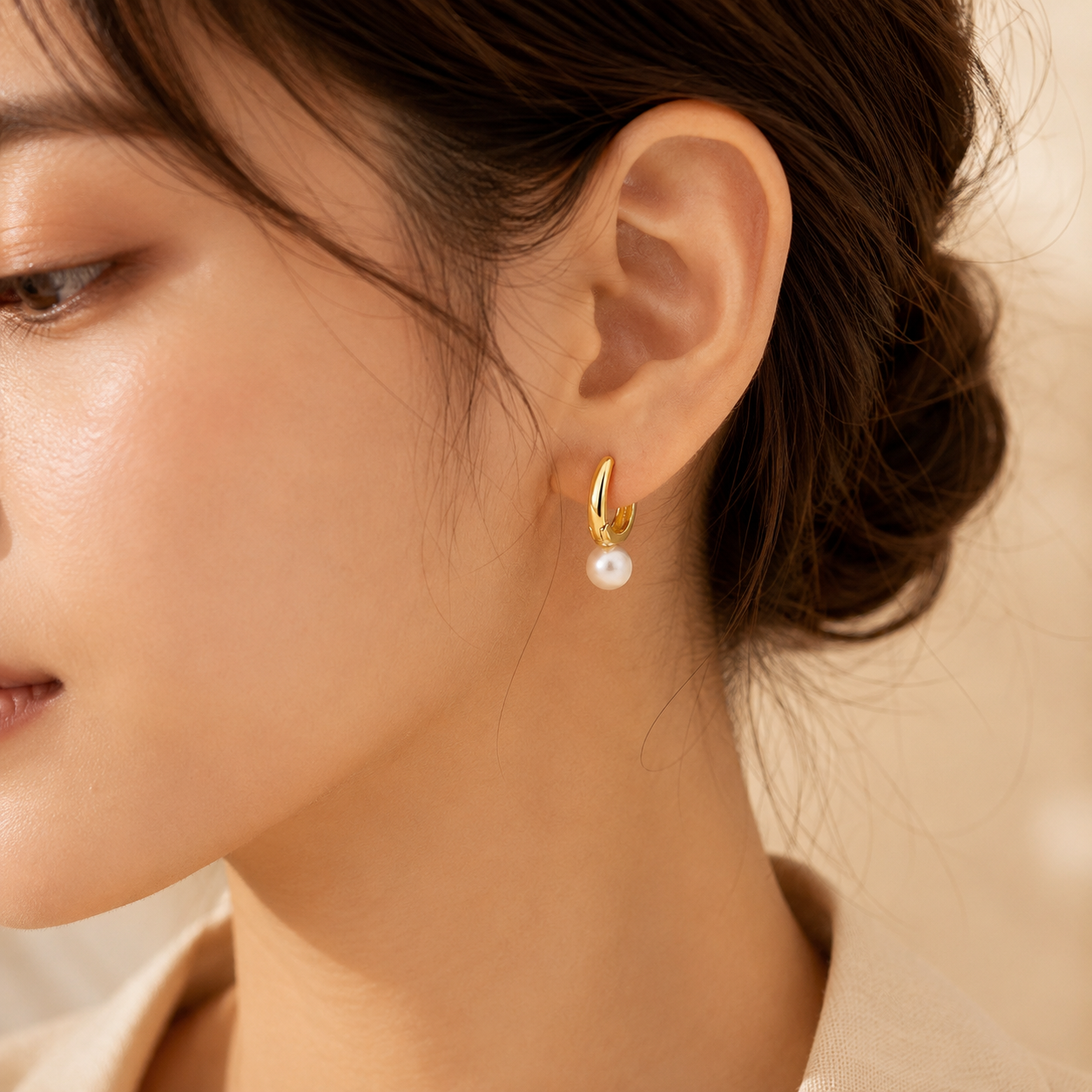 Pendientes Aro de Perla en Oro