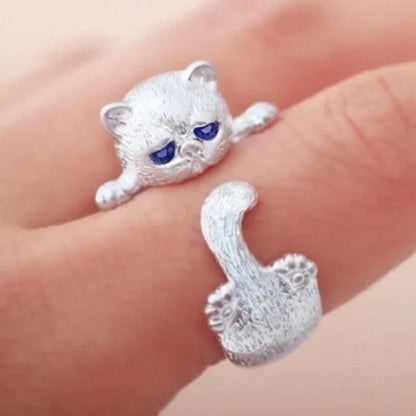 Anillo de Gatito Ajustable | Oro Blanco