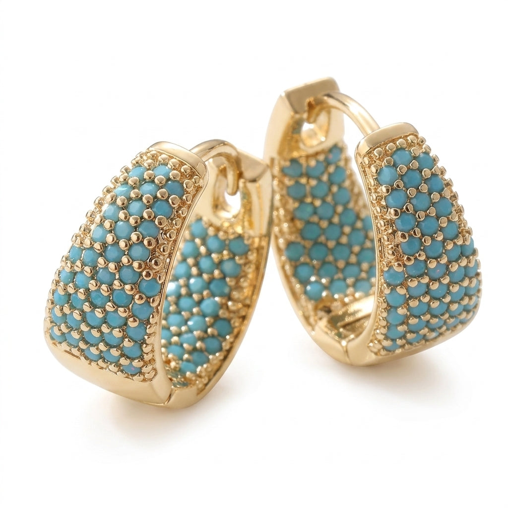 Aretes de Argolla con Cuentas de Turquesa Tono Dorado | Oro